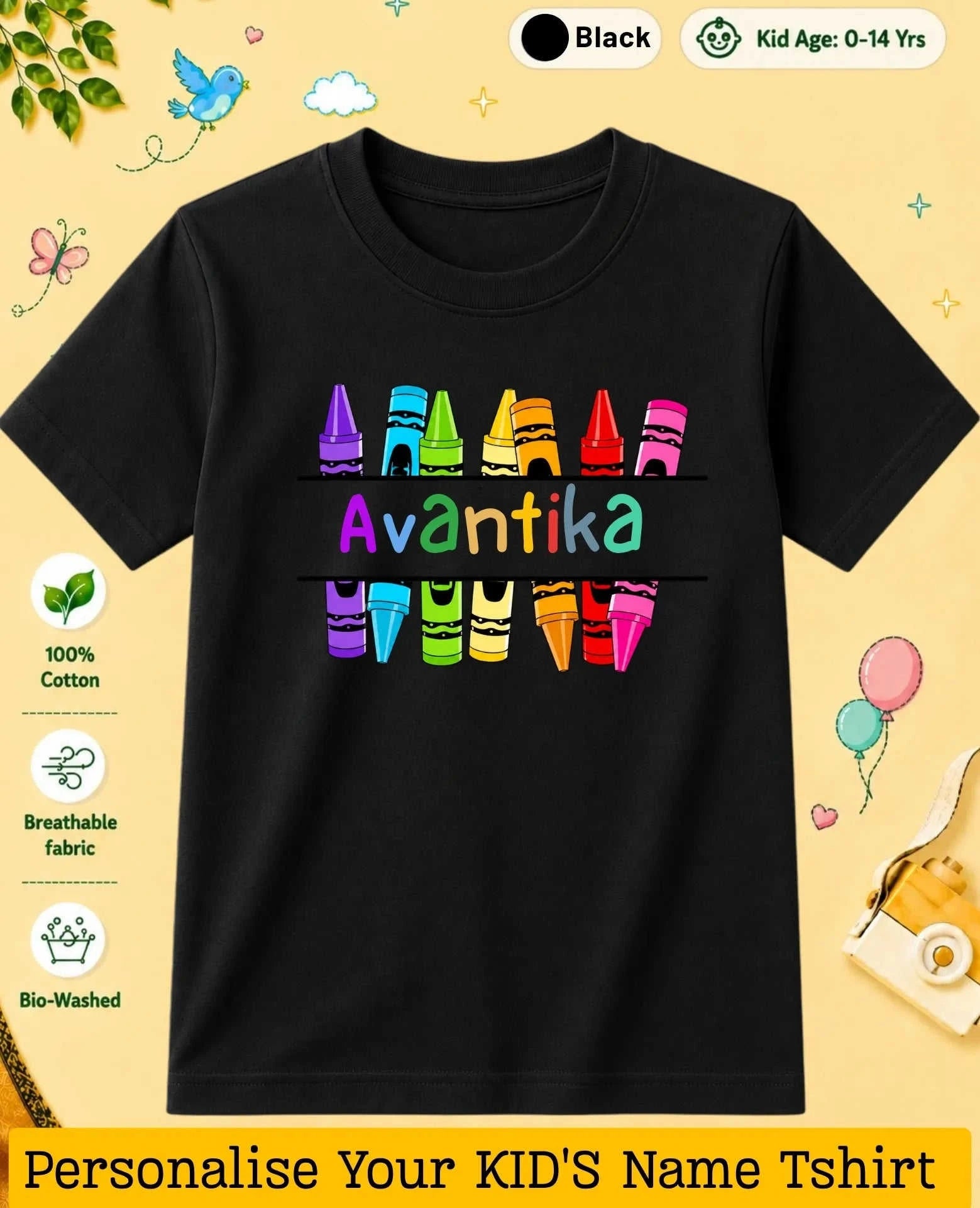 Colorful Crayon Custom Kid Cotton Tshirt Swiftsoul