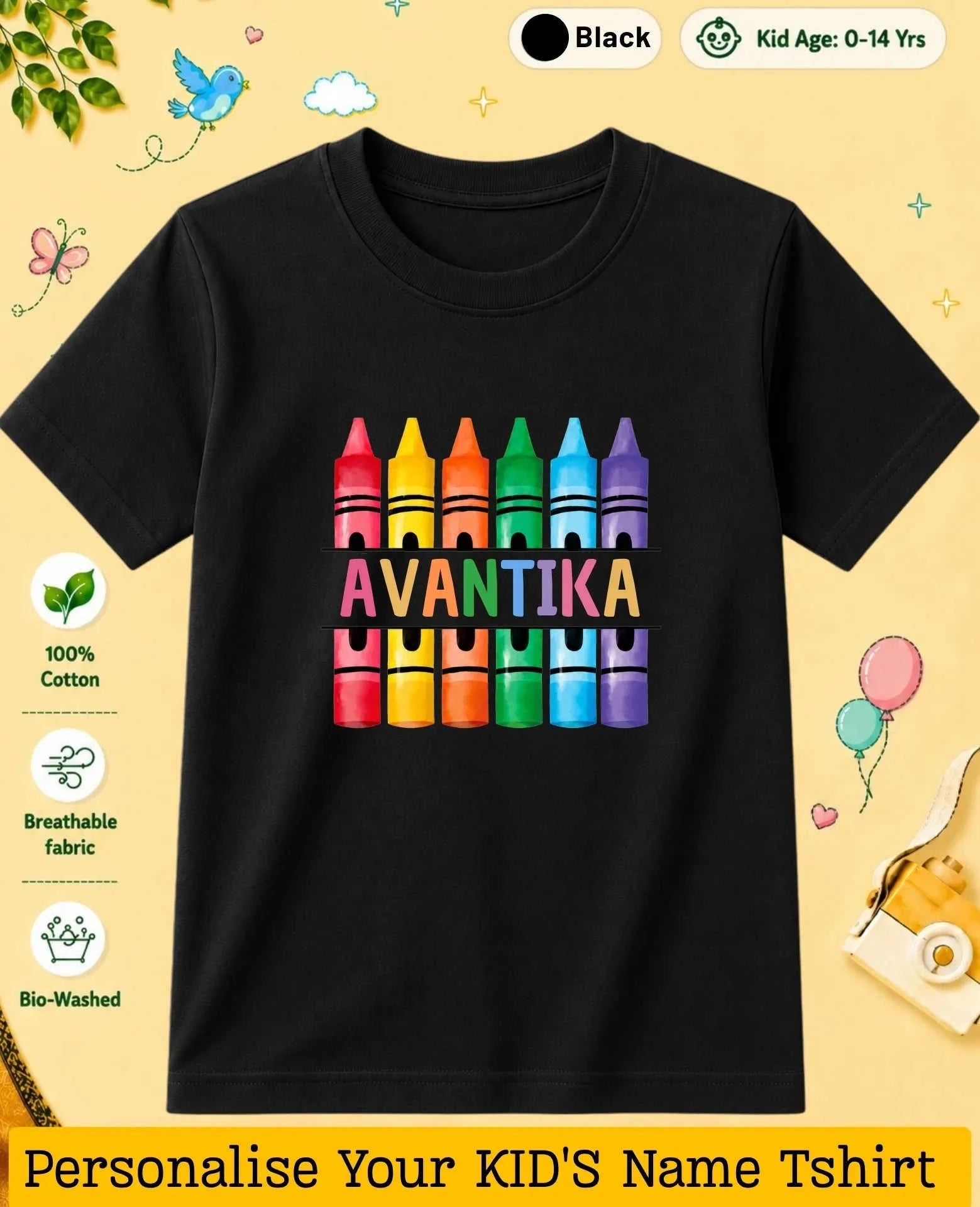 Colorful Crayon Custom Kid Cotton Tshirt Swiftsoul