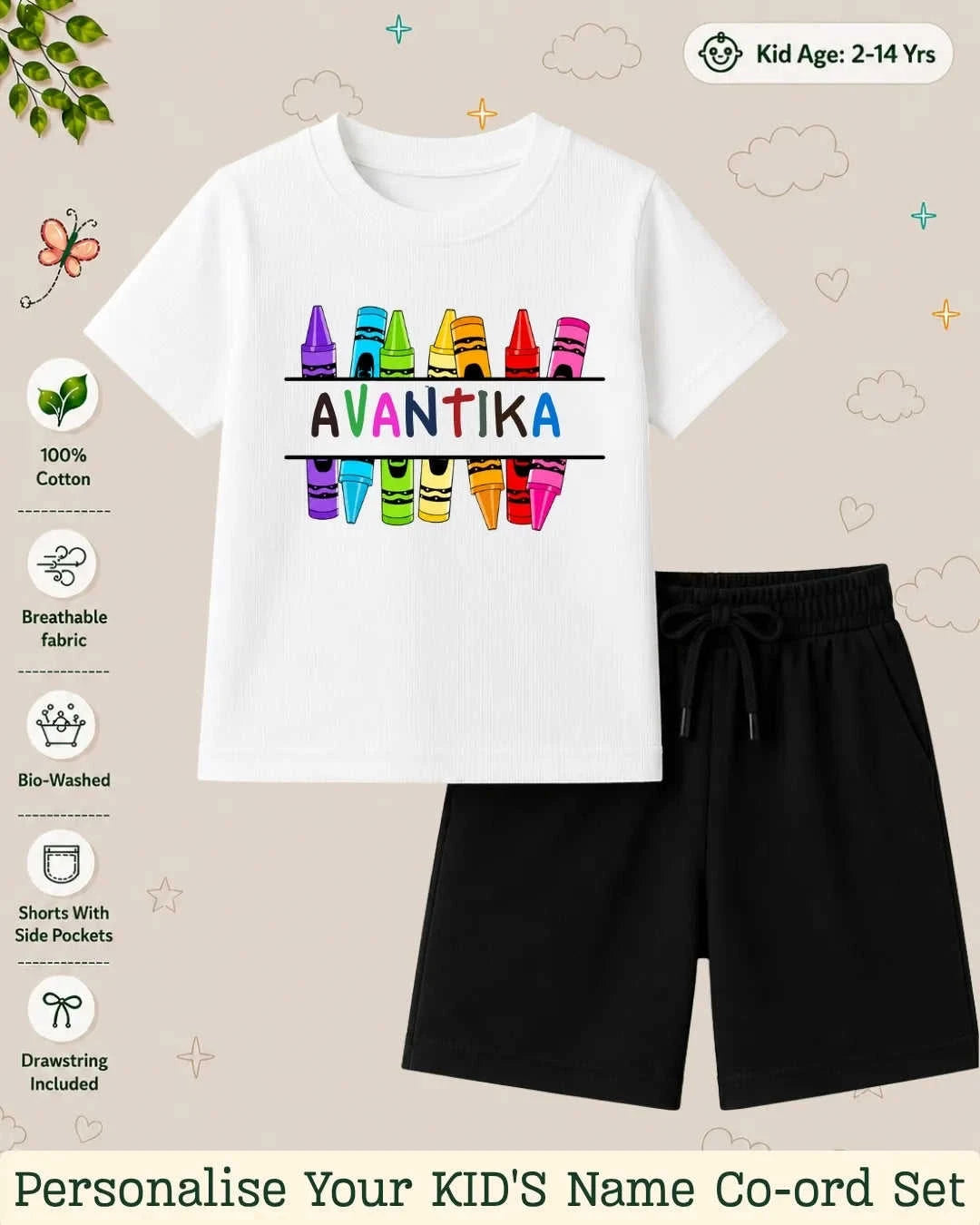 Colorful Crayon Custom Kid's Co-ord Set Swiftsoul