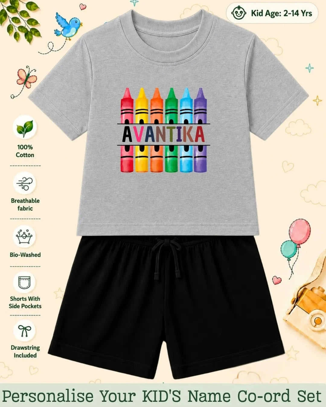 Colorful Crayon Custom Kid's Co-ord Set Swiftsoul