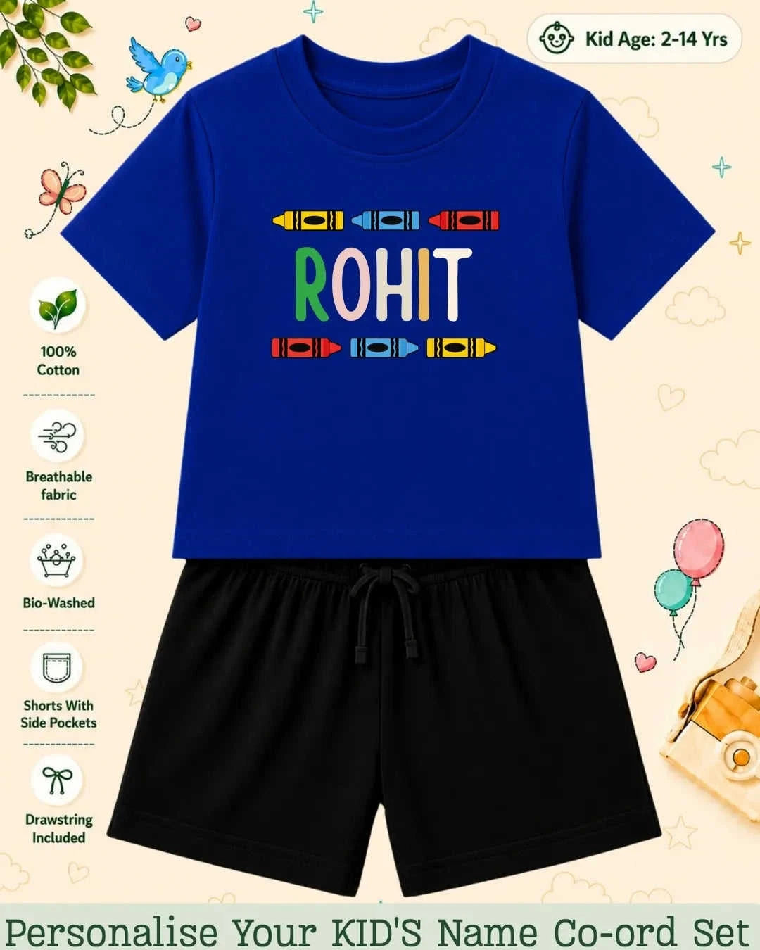 Colorful Crayon Custom Kid's Co-ord Set Swiftsoul
