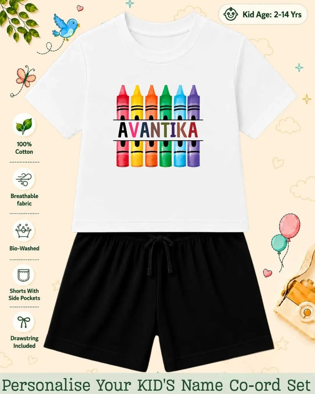 Colorful Crayon Custom Kid's Co-ord Set Swiftsoul