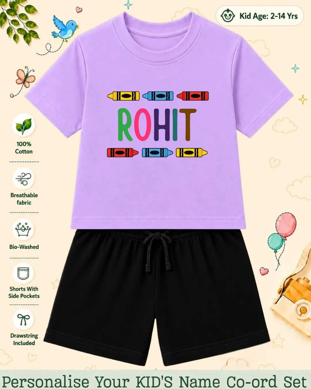 Colorful Crayon Custom Kid's Co-ord Set Swiftsoul