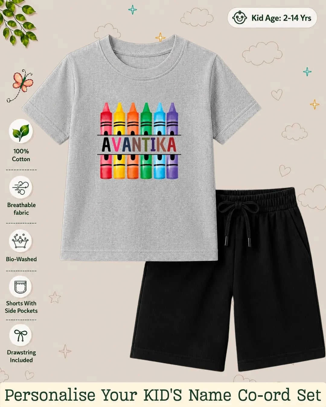 Colorful Crayon Custom Kid's Co-ord Set Swiftsoul