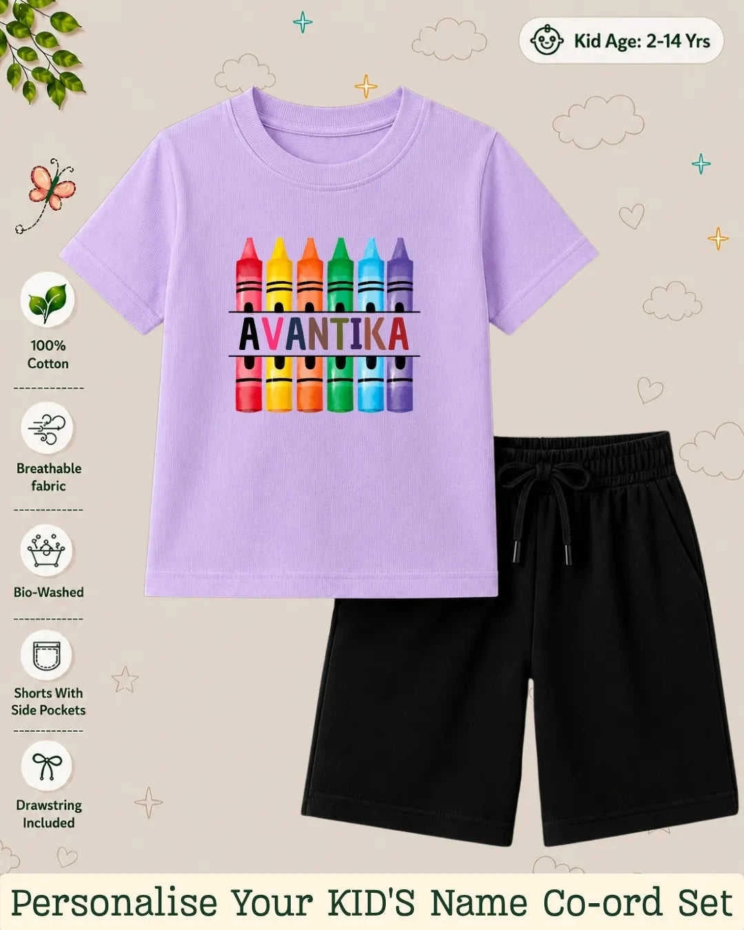 Colorful Crayon Custom Kid's Co-ord Set Swiftsoul