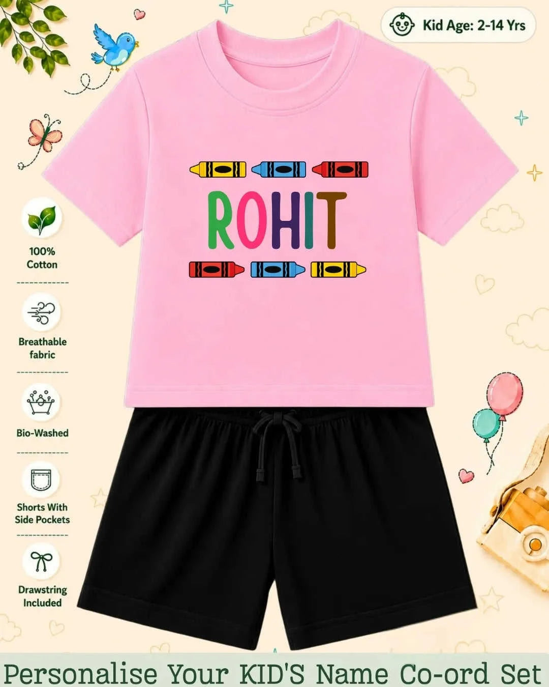 Colorful Crayon Custom Kid's Co-ord Set Swiftsoul