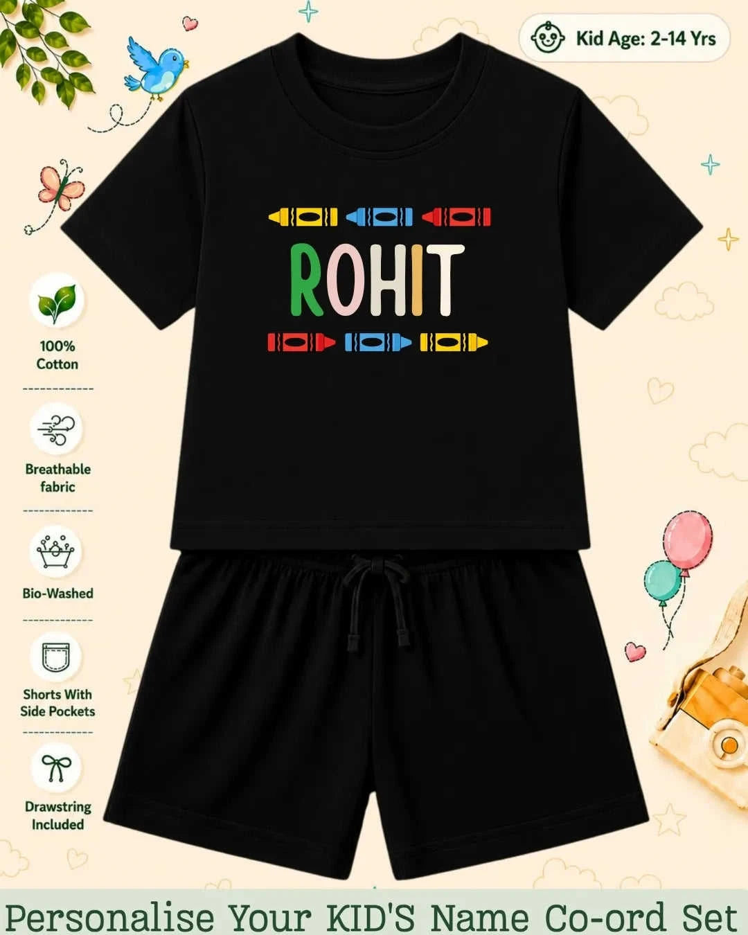Colorful Crayon Custom Kid's Co-ord Set Swiftsoul