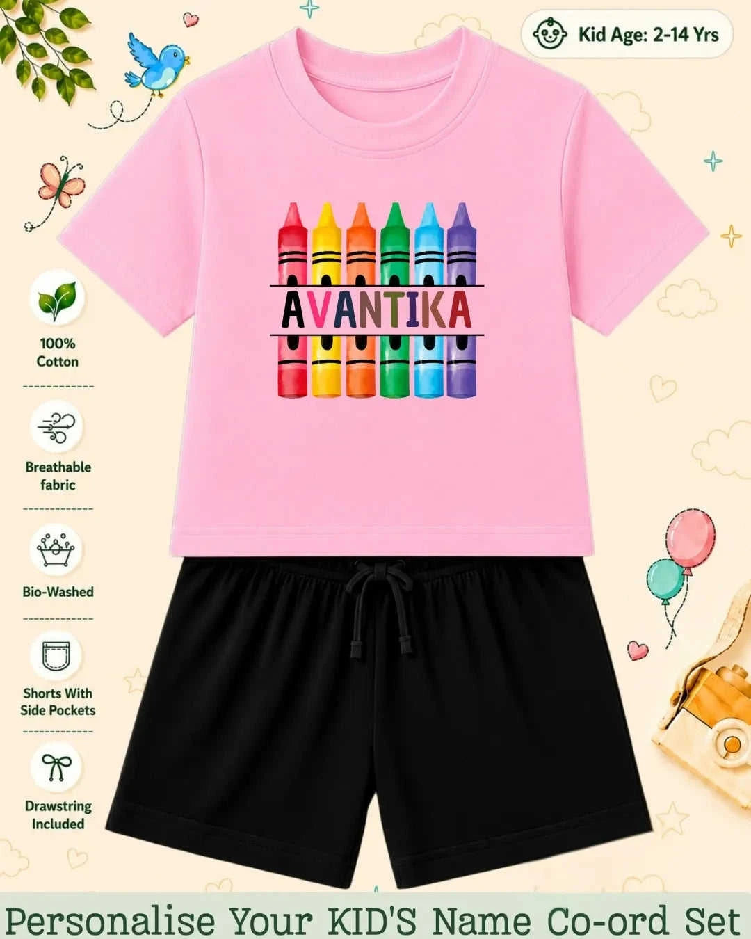 Colorful Crayon Custom Kid's Co-ord Set Swiftsoul