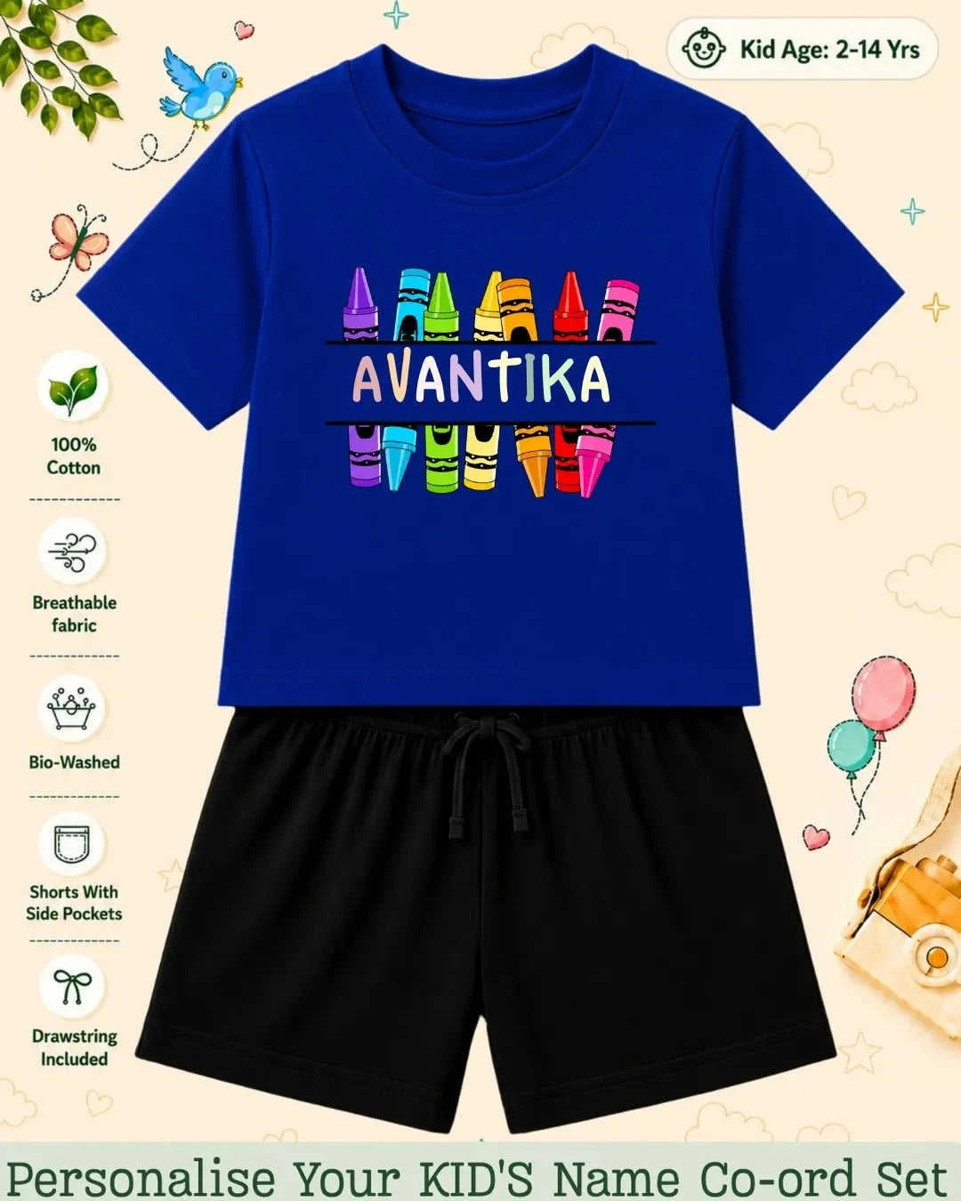 Colorful Crayon Custom Kid's Co-ord Set Swiftsoul