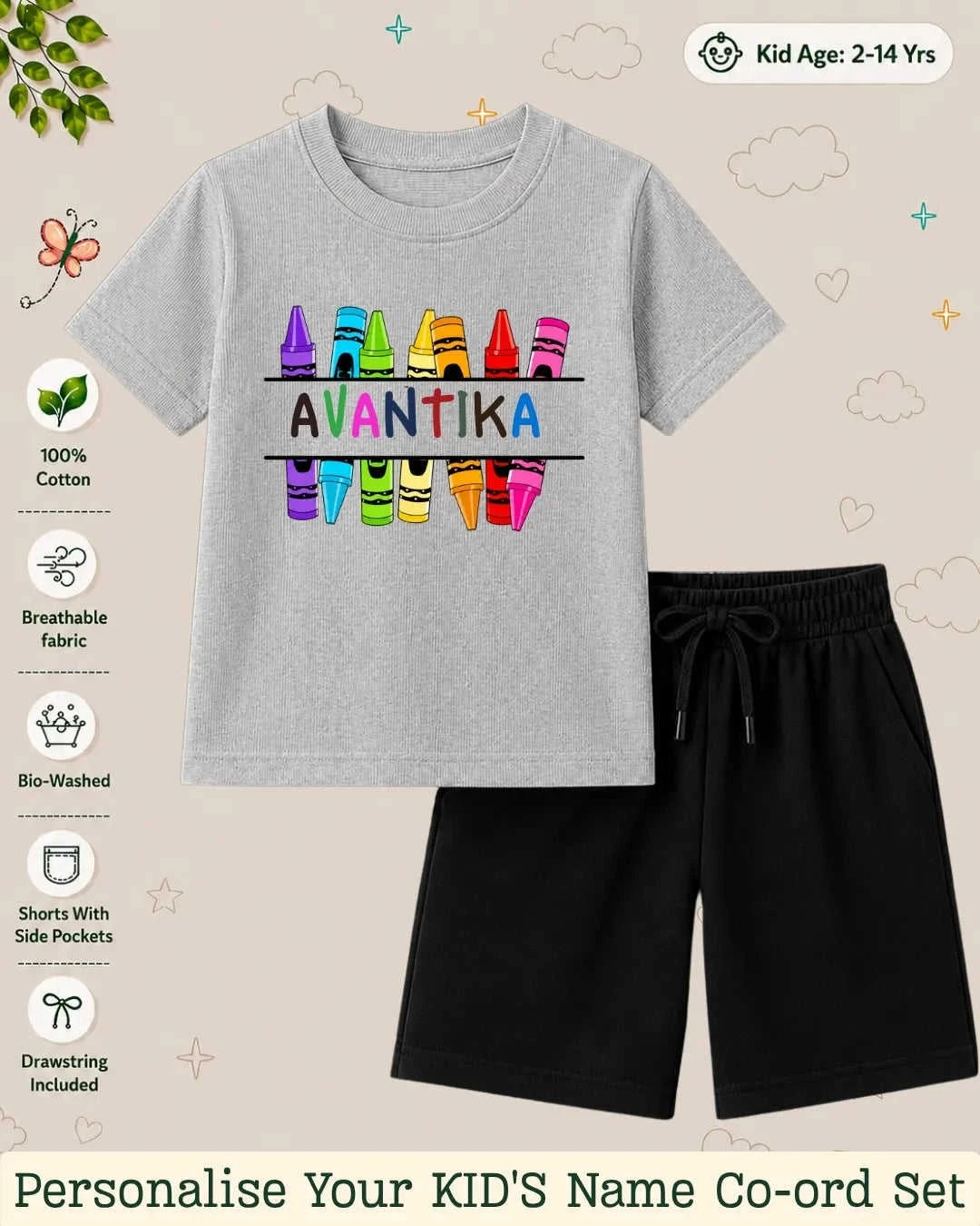 Colorful Crayon Custom Kid's Co-ord Set Swiftsoul