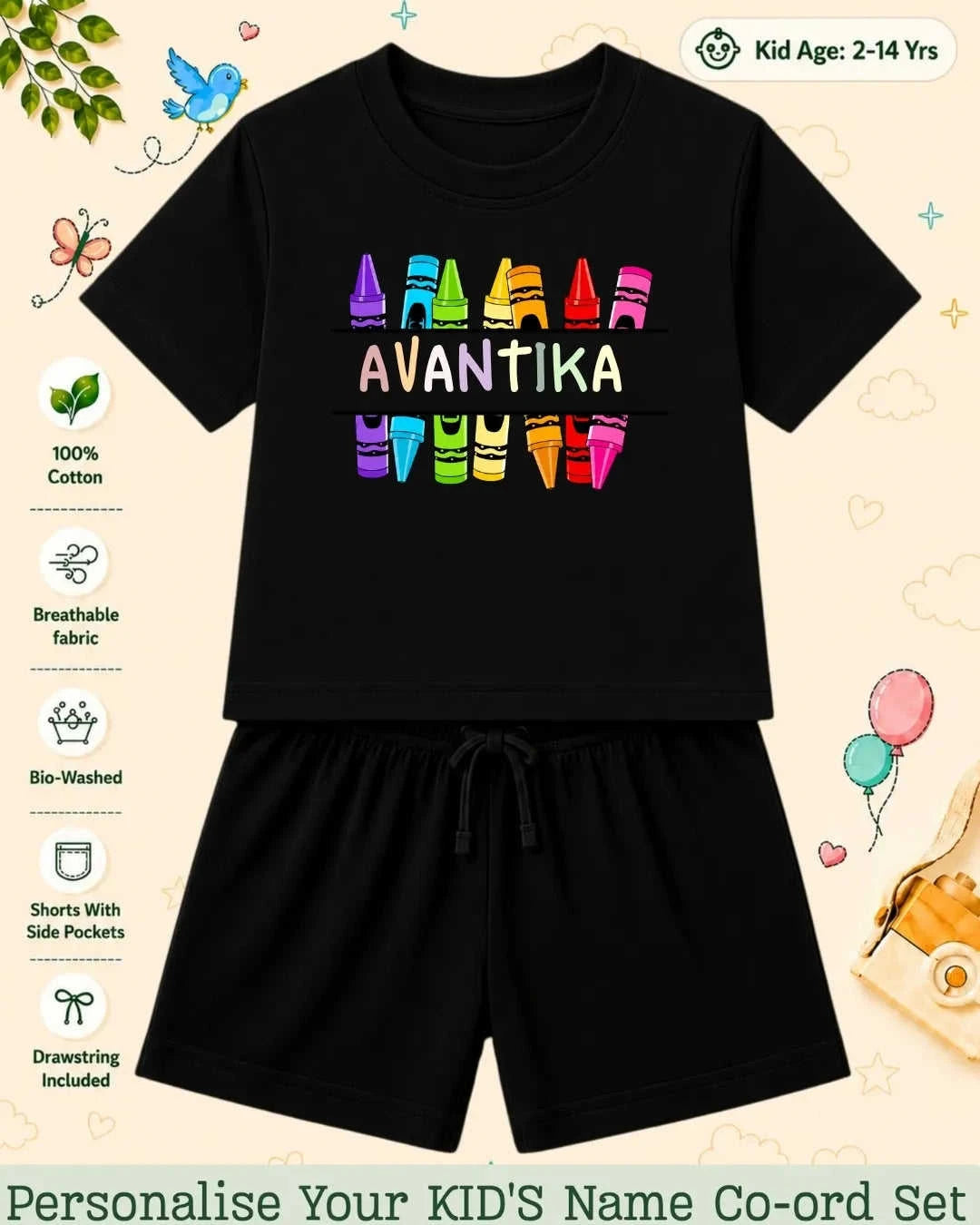 Colorful Crayon Custom Kid's Co-ord Set Swiftsoul