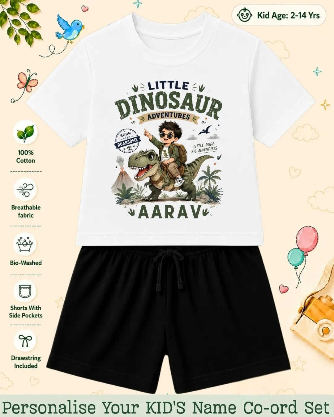 Dinosaur Custom Kid Co-ord Set Swiftsoul