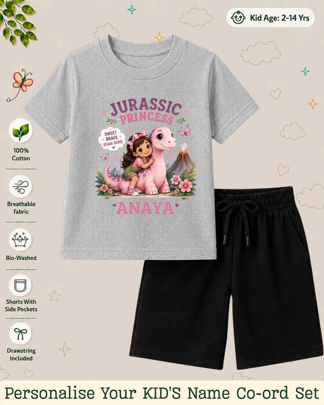 Dinosaur Custom Kid Co-ord Set Swiftsoul