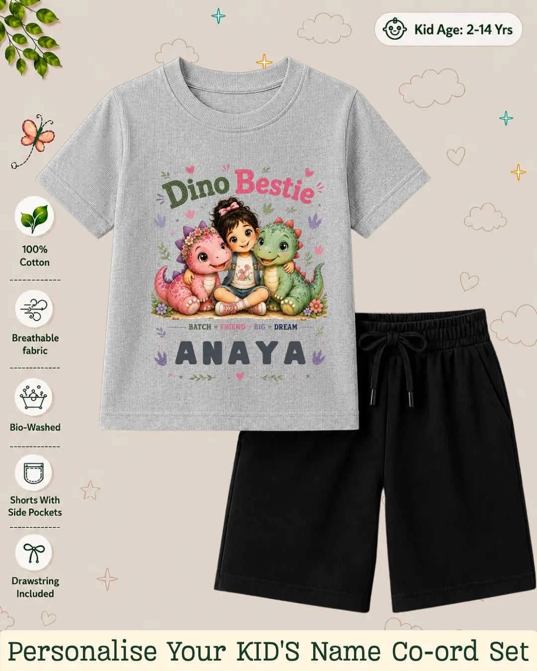 Dinosaur Custom Kid Co-ord Set Swiftsoul