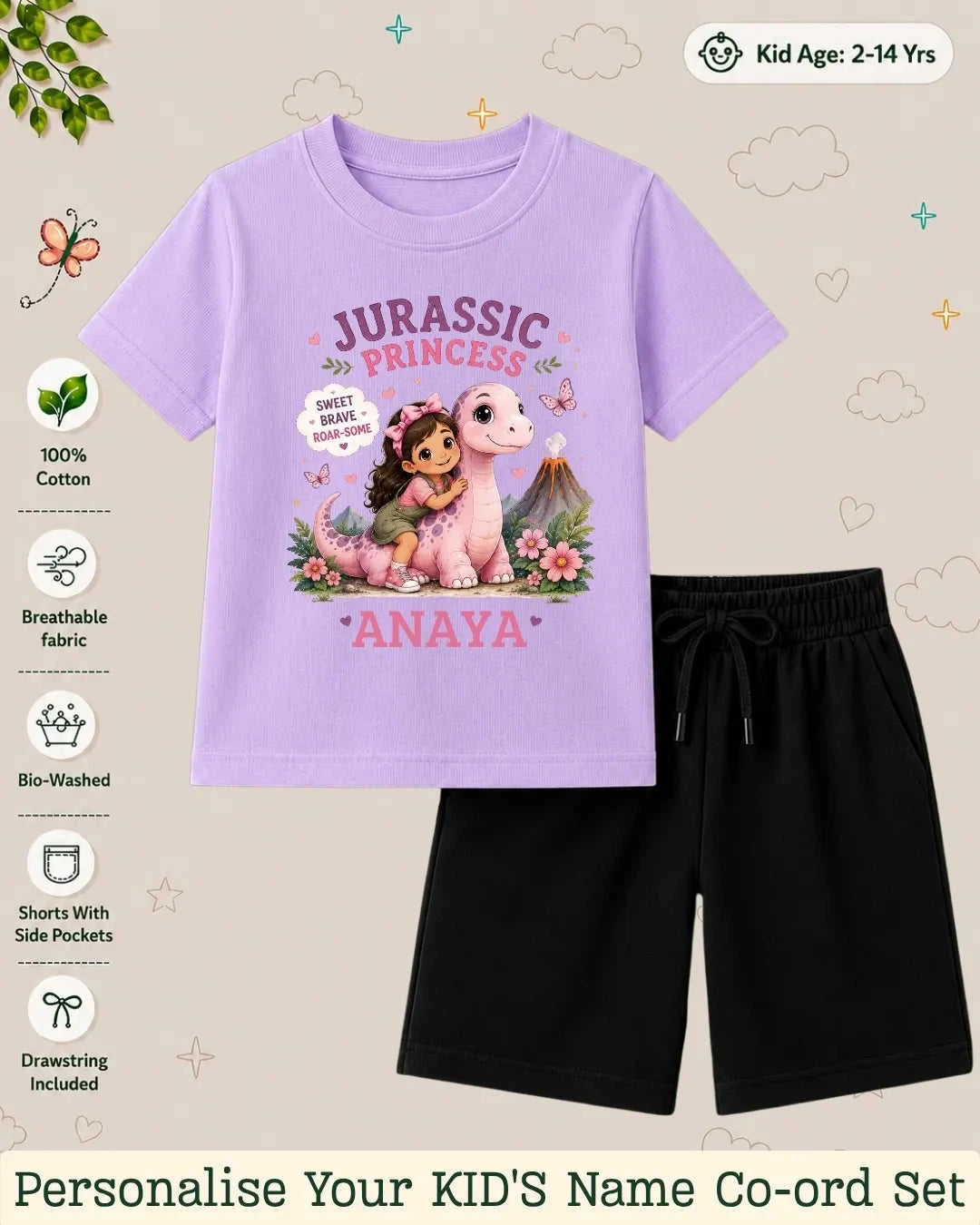 Dinosaur Custom Kid Co-ord Set Swiftsoul