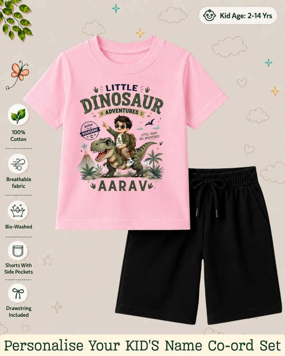 Dinosaur Custom Kid Co-ord Set Swiftsoul