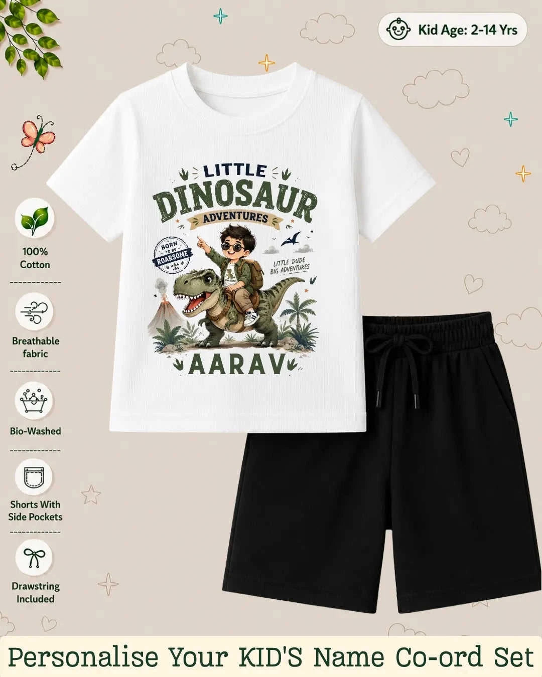 Dinosaur Custom Kid Co-ord Set Swiftsoul