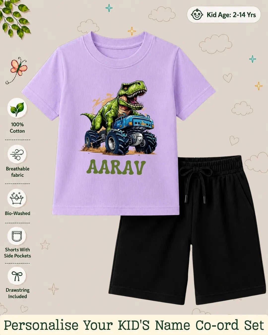 Dinosaur Custom Kid Co-ord Set Swiftsoul
