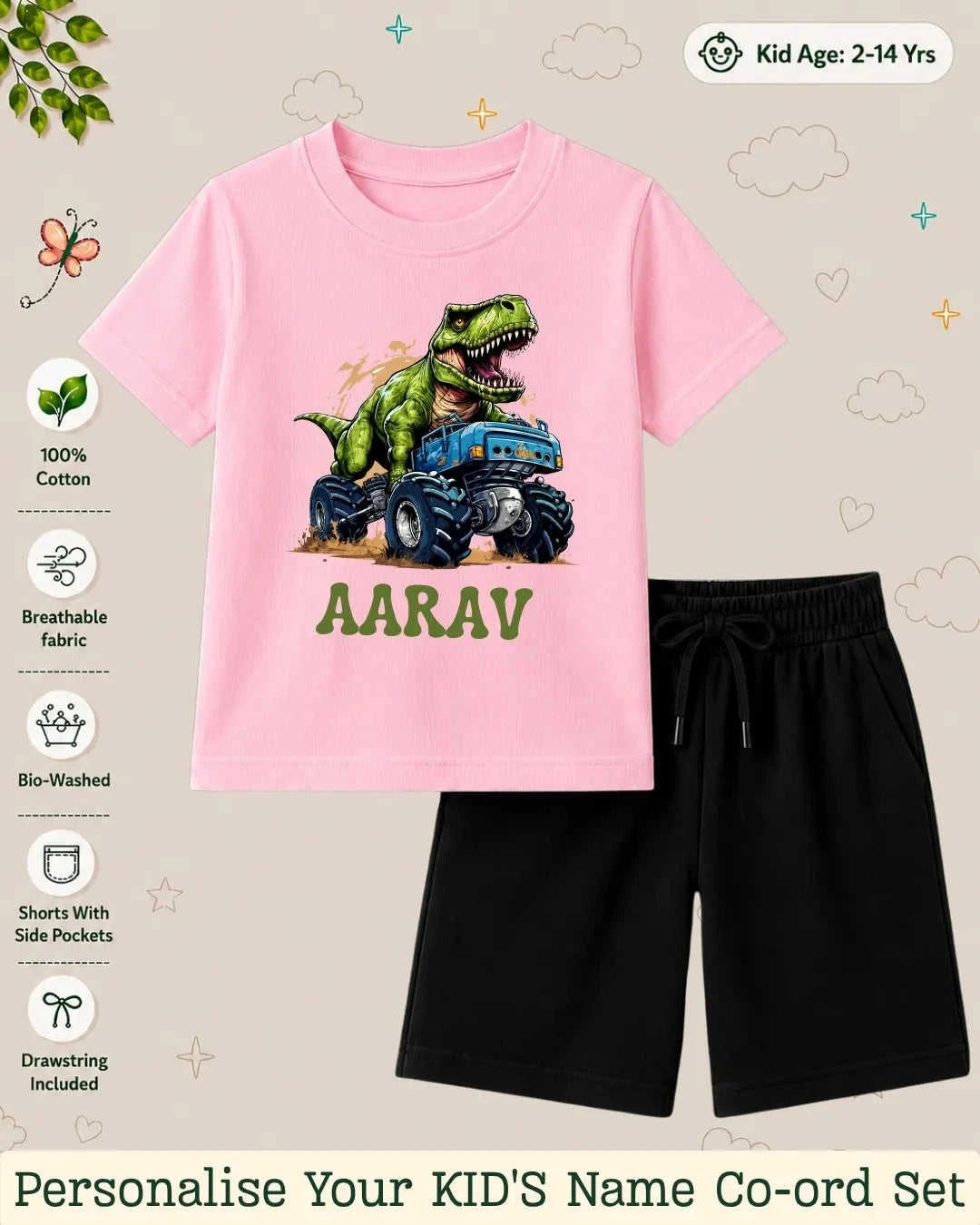 Dinosaur Custom Kid Co-ord Set Swiftsoul