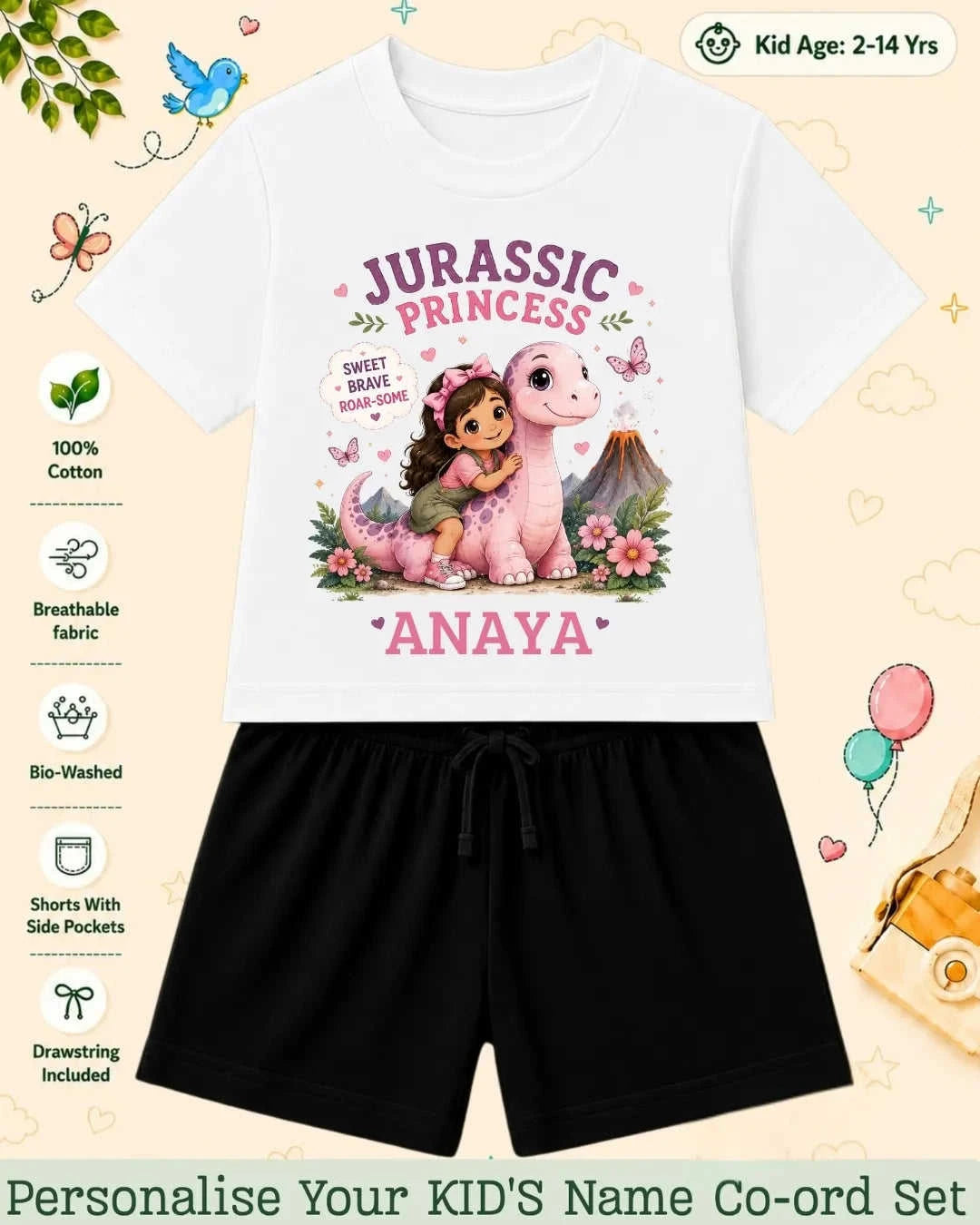 Dinosaur Custom Kid Co-ord Set Swiftsoul