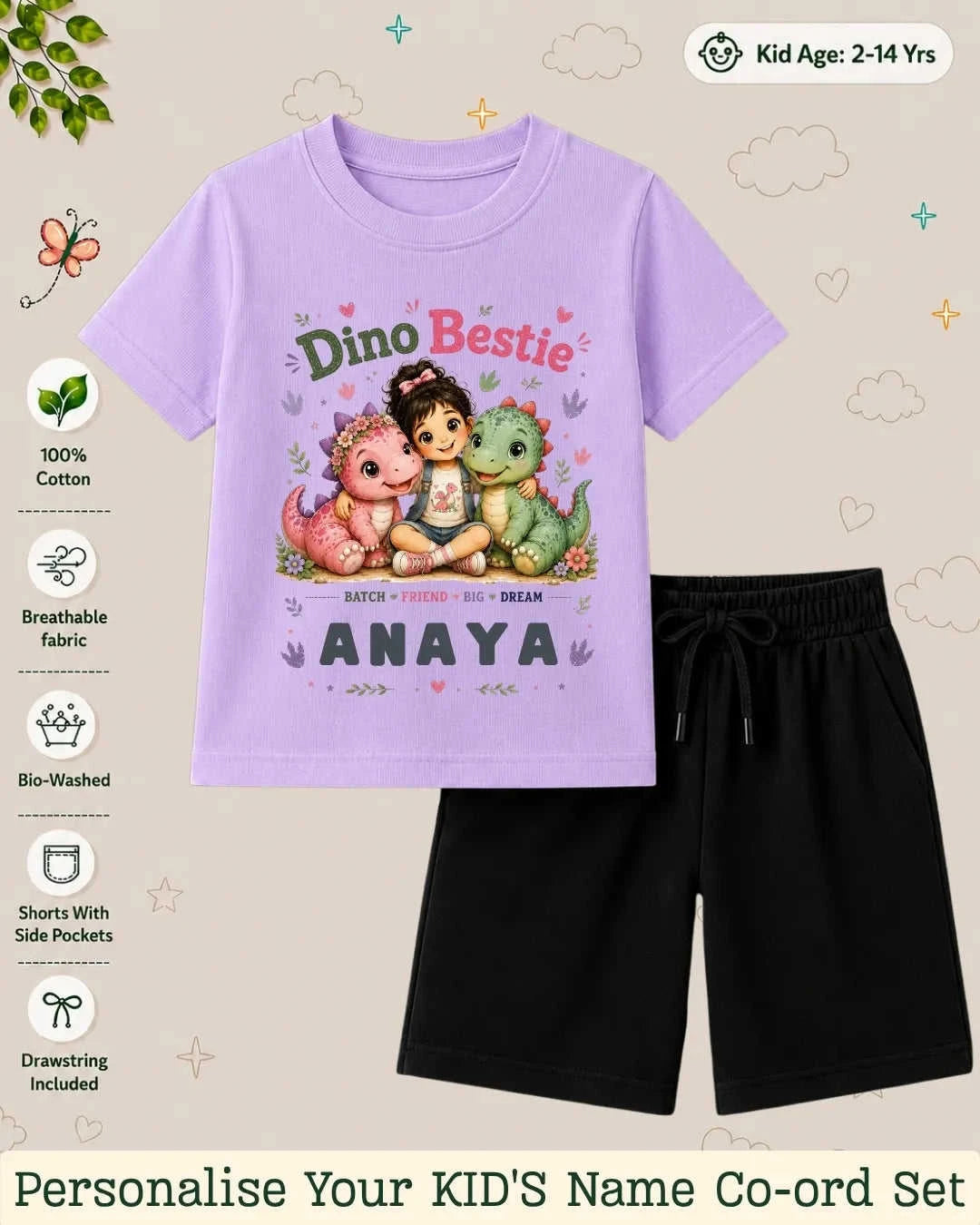 Dinosaur Custom Kid Co-ord Set Swiftsoul
