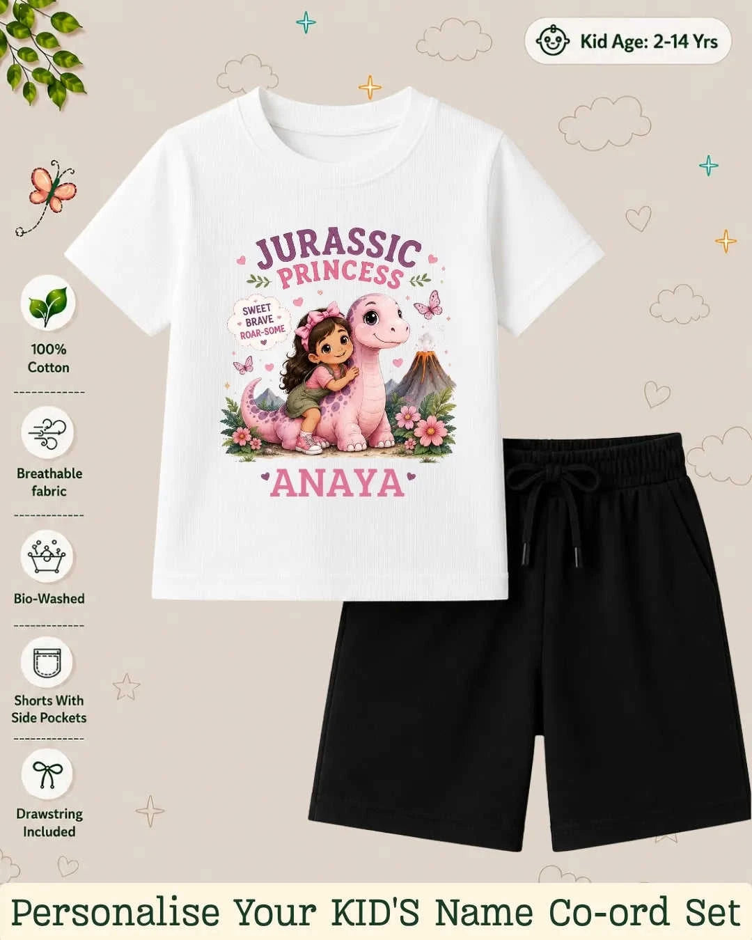 Dinosaur Custom Kid Co-ord Set Swiftsoul