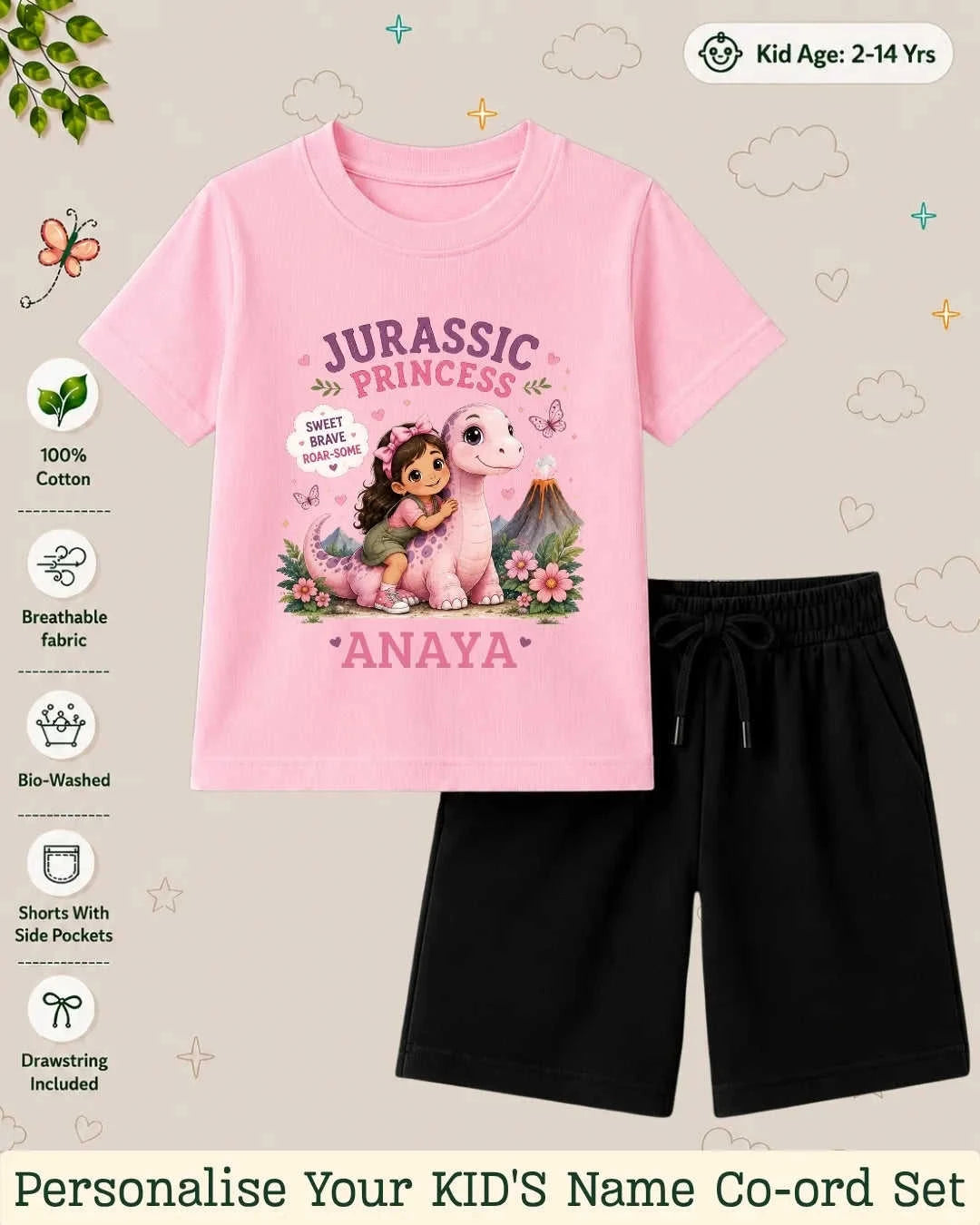Dinosaur Custom Kid Co-ord Set Swiftsoul