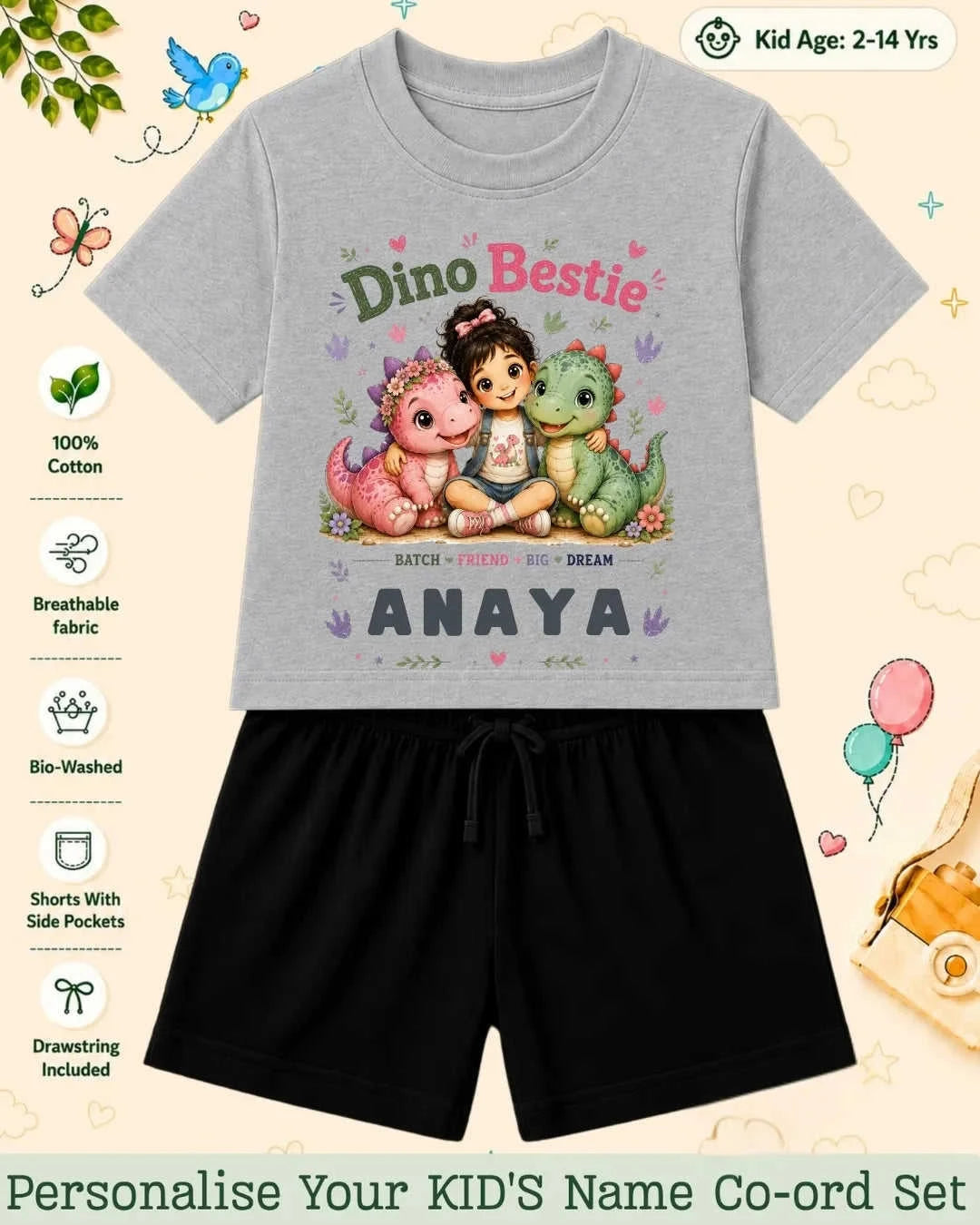 Dinosaur Custom Kid Co-ord Set Swiftsoul