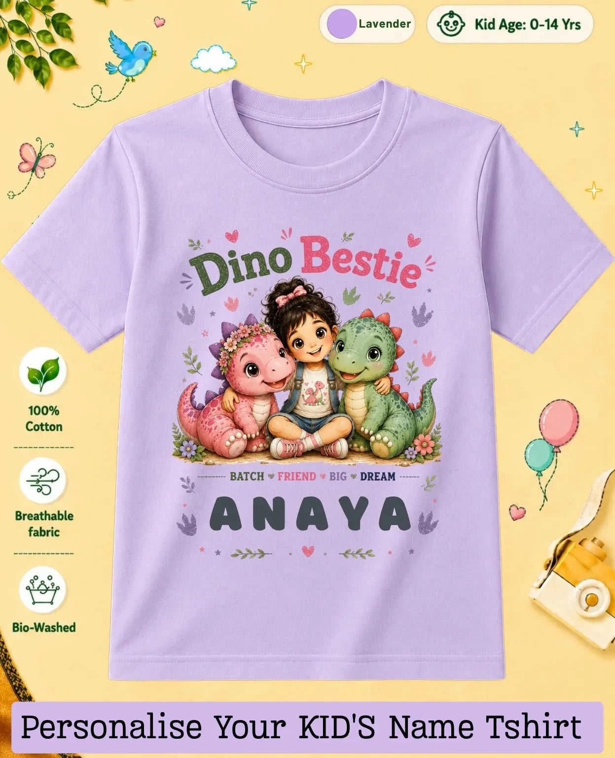 Dinosaur Custom Kid Cotton Tshirt Swiftsoul