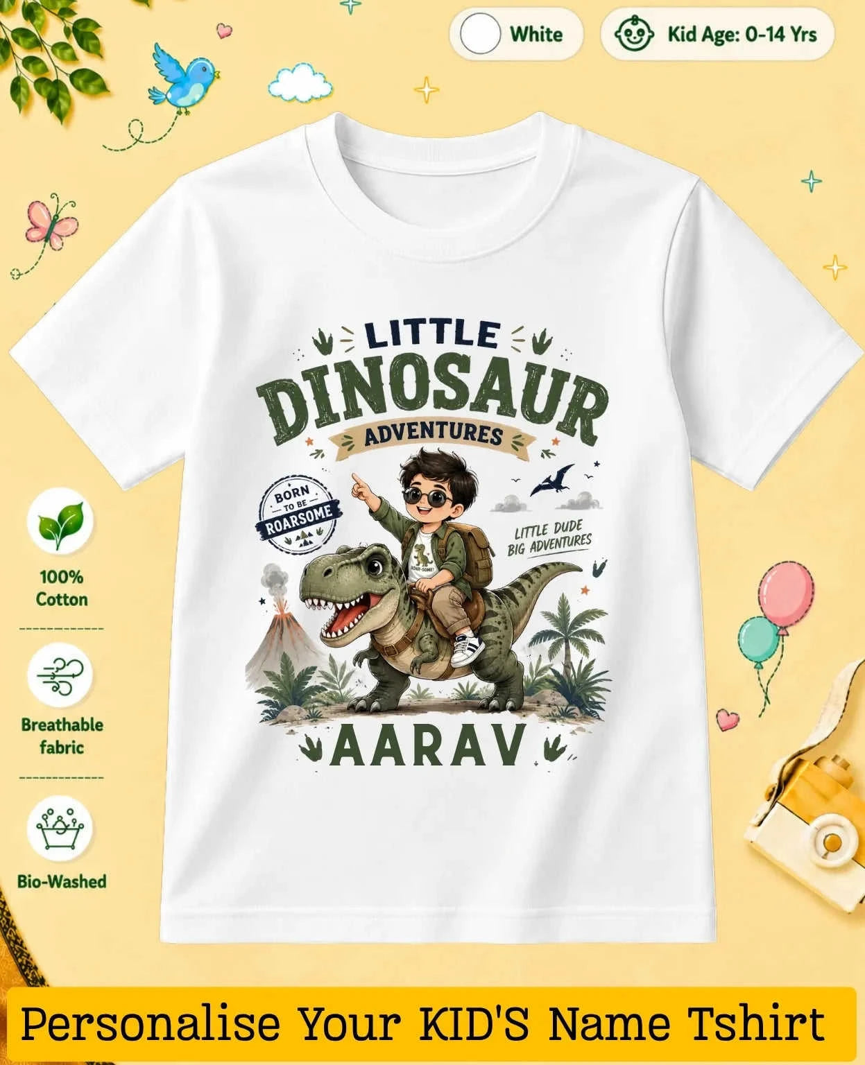 Dinosaur Custom Kid Cotton Tshirt Swiftsoul