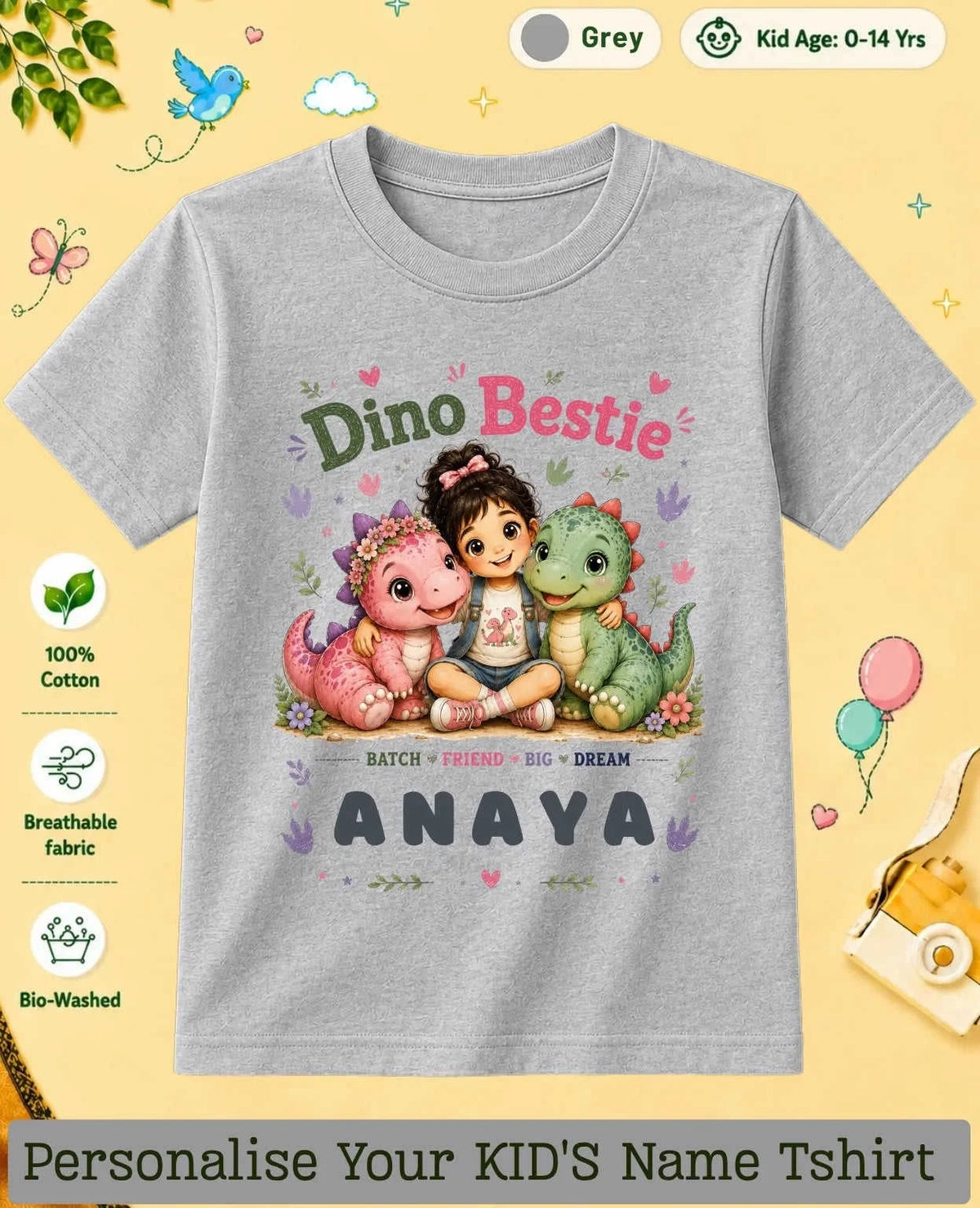 Dinosaur Custom Kid Cotton Tshirt Swiftsoul