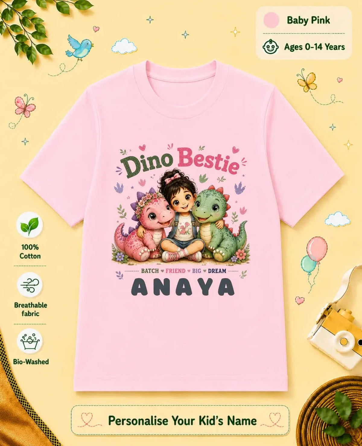 Dinosaur Custom Kid Cotton Tshirt Swiftsoul