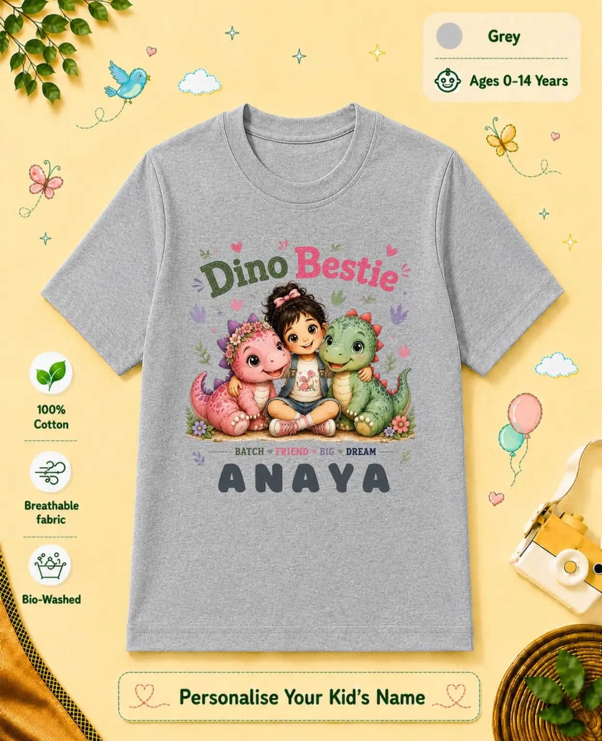 Dinosaur Custom Kid Cotton Tshirt Swiftsoul
