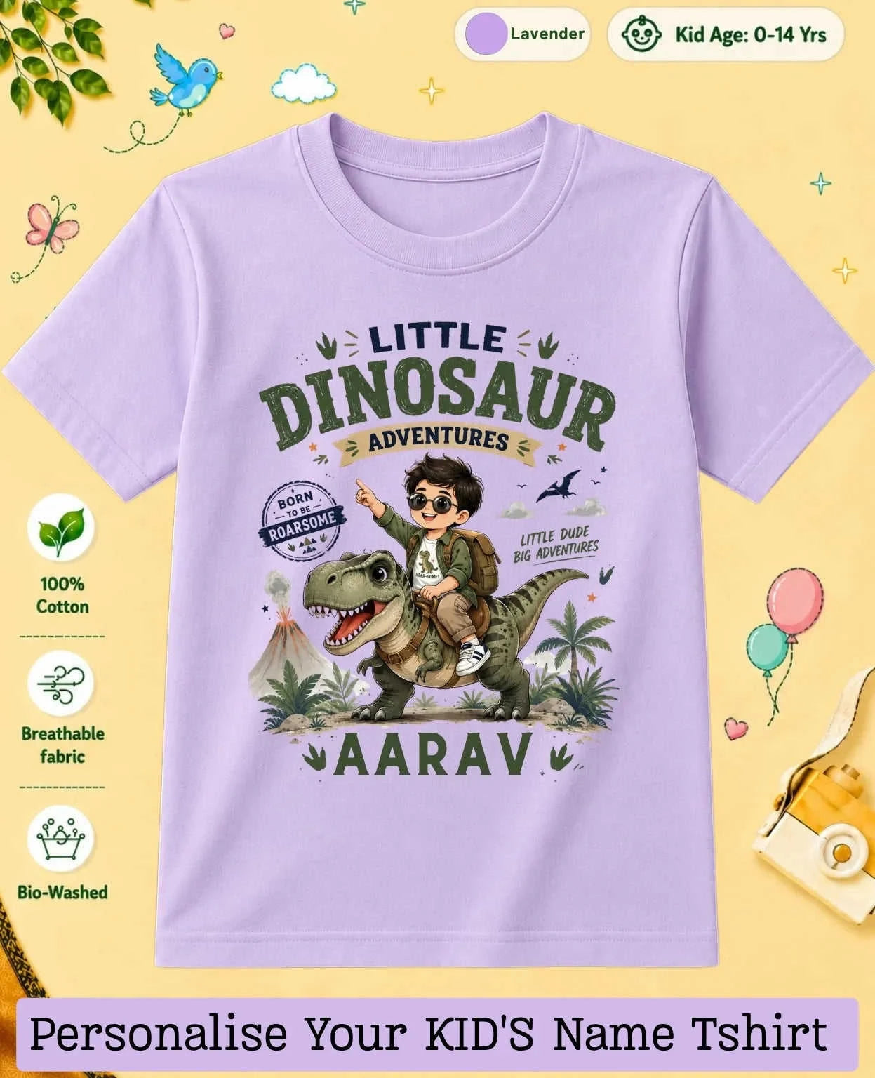 Dinosaur Custom Kid Cotton Tshirt Swiftsoul