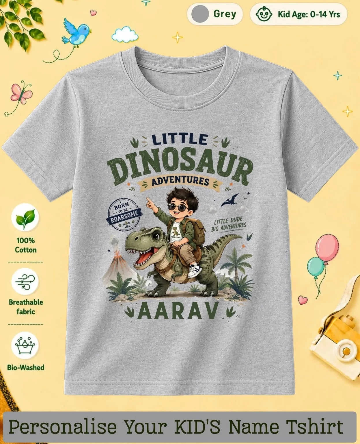 Dinosaur Custom Kid Cotton Tshirt Swiftsoul