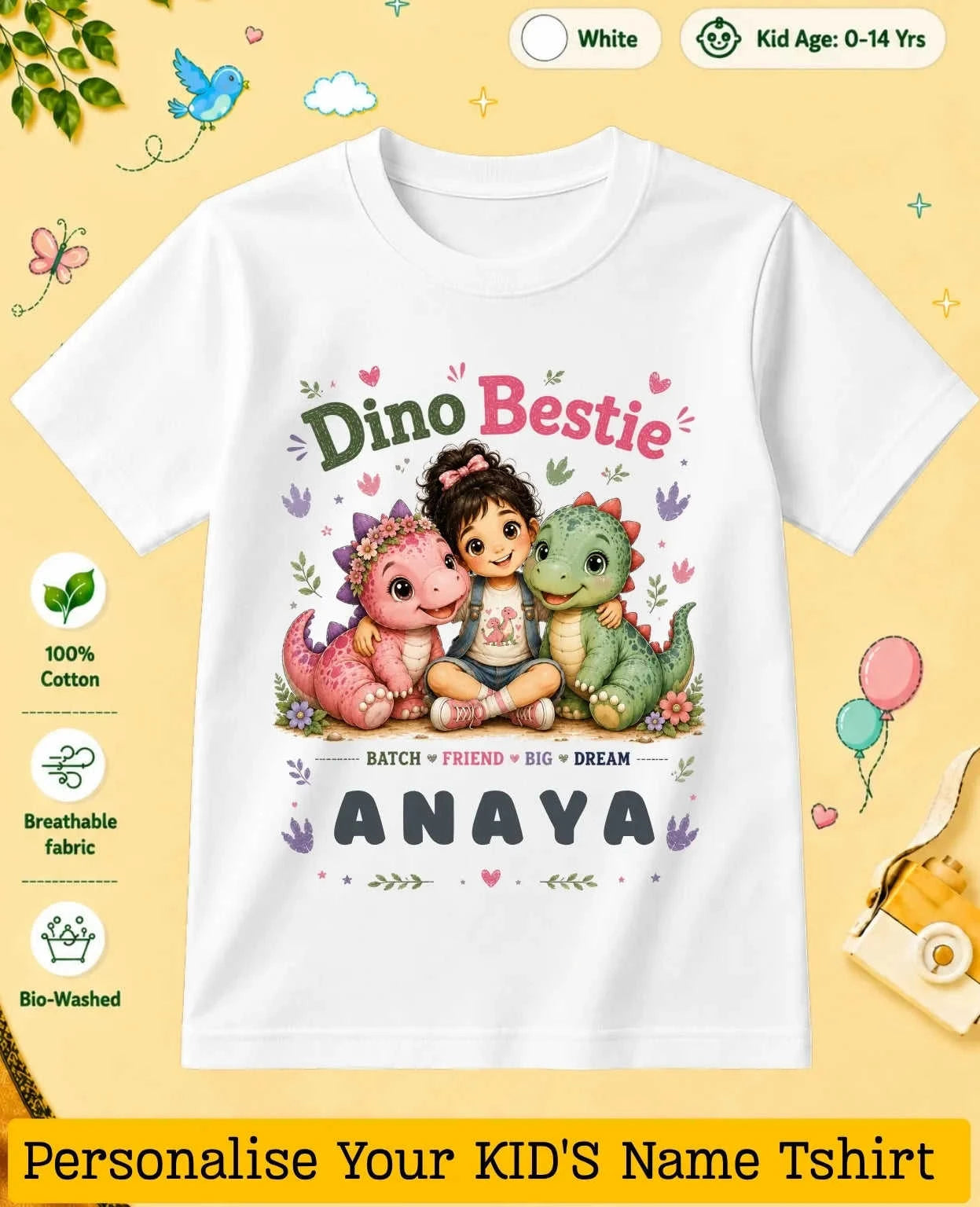 Dinosaur Custom Kid Cotton Tshirt Swiftsoul