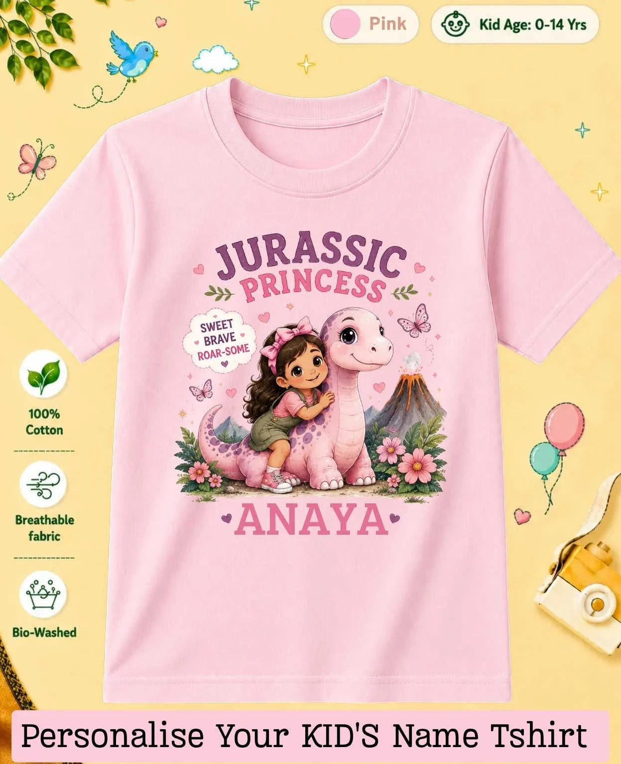 Dinosaur Custom Kid Cotton Tshirt Swiftsoul