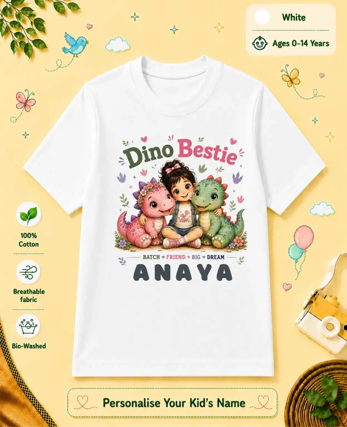 Dinosaur Custom Kid Cotton Tshirt Swiftsoul