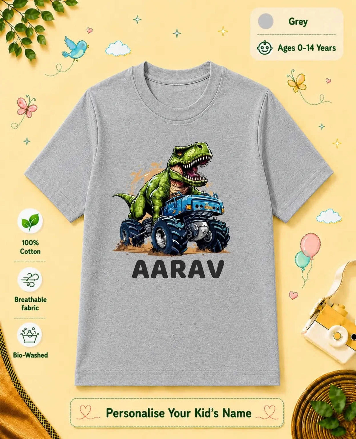 Dinosaur Custom Kid Cotton Tshirt Swiftsoul