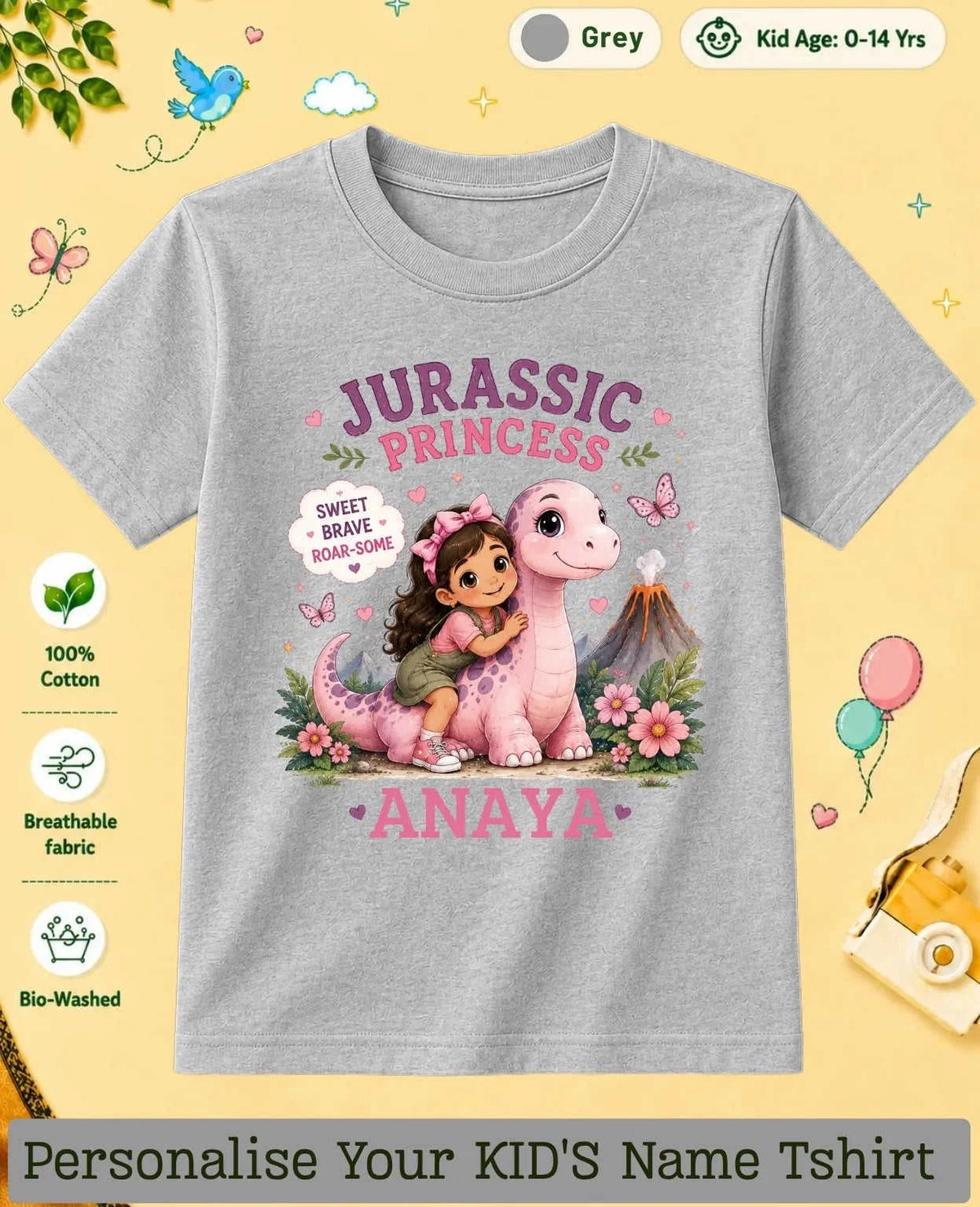 Dinosaur Custom Kid Cotton Tshirt Swiftsoul