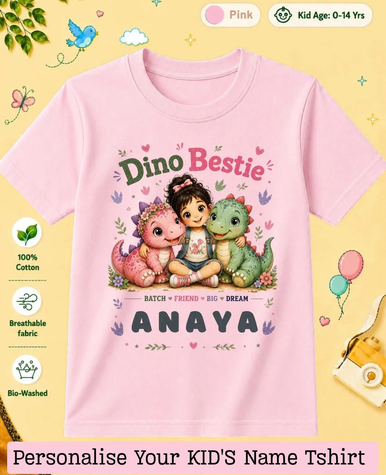 Dinosaur Custom Kid Cotton Tshirt Swiftsoul