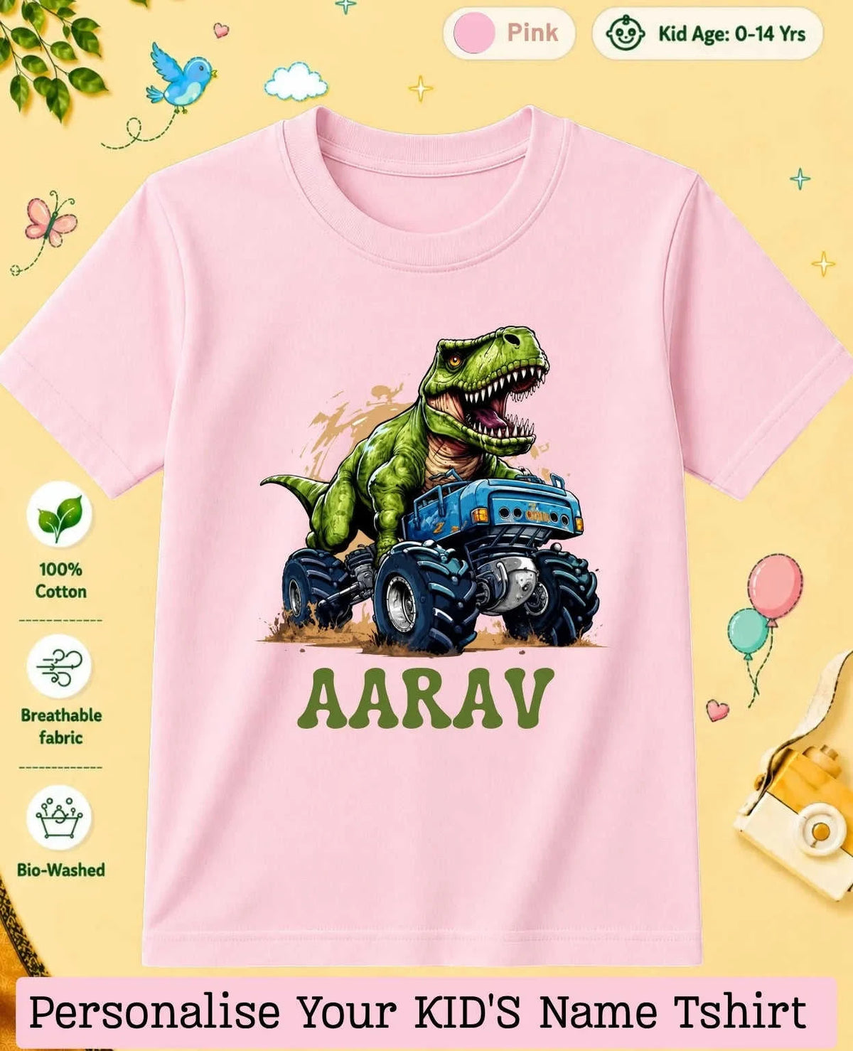 Dinosaur Custom Kid Cotton Tshirt Swiftsoul