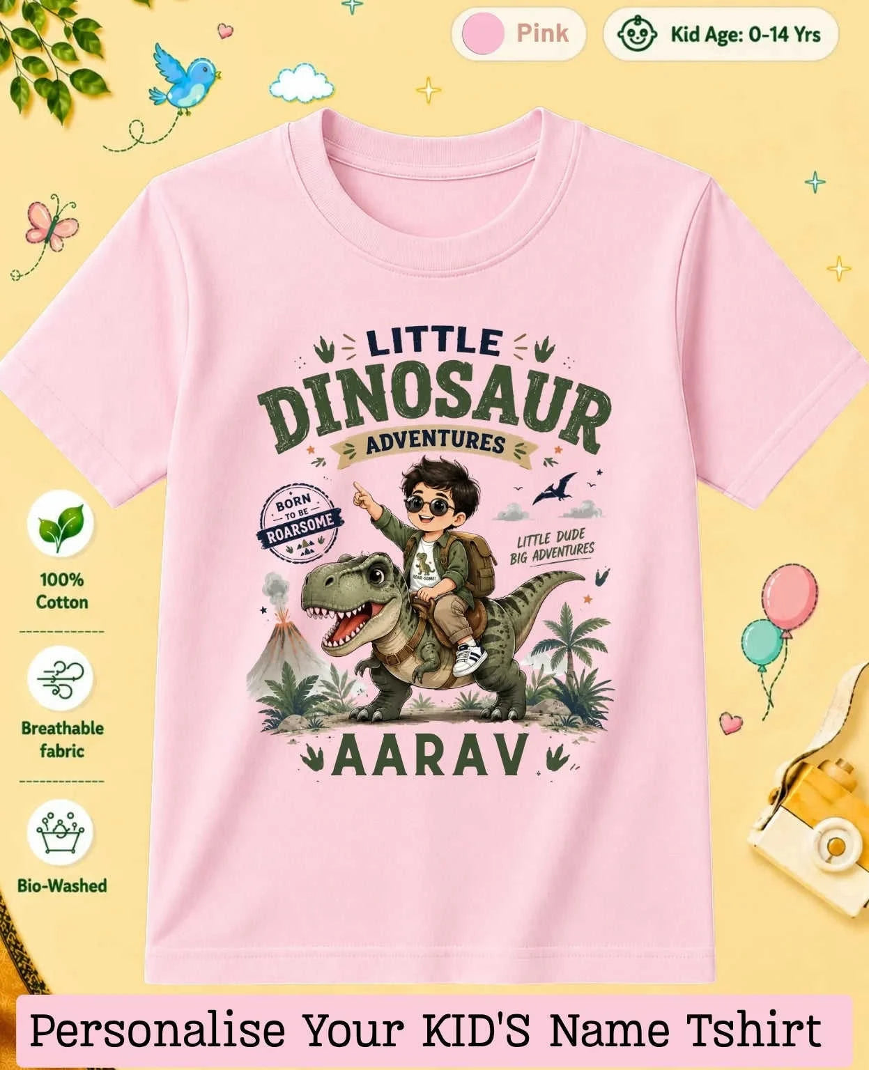 Dinosaur Custom Kid Cotton Tshirt Swiftsoul