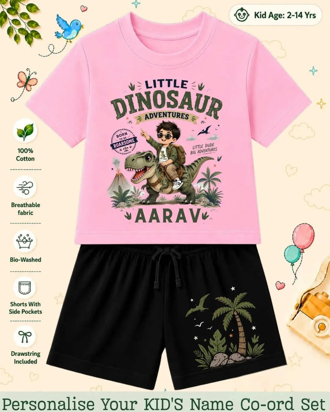 Dinosaur Custom Kid's Co-ord Set Swiftsoul