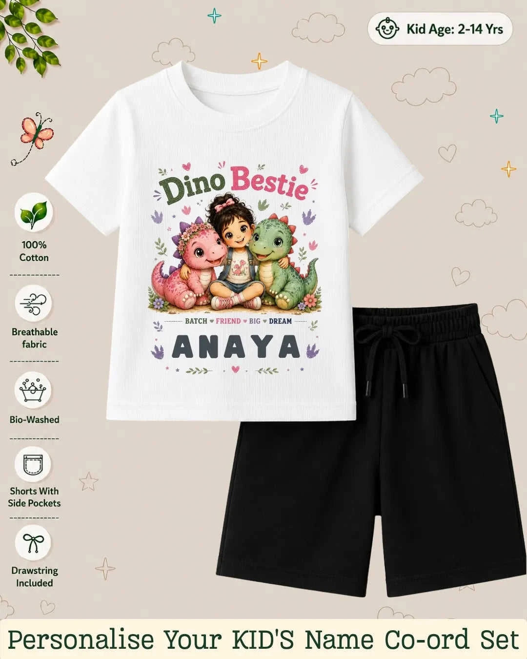 Dinosaur Custom Kid's Co-ord Set Swiftsoul