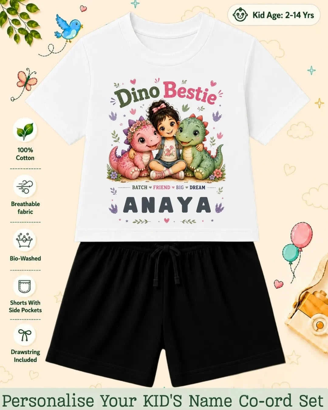 Dinosaur Custom Kid's Co-ord Set Swiftsoul