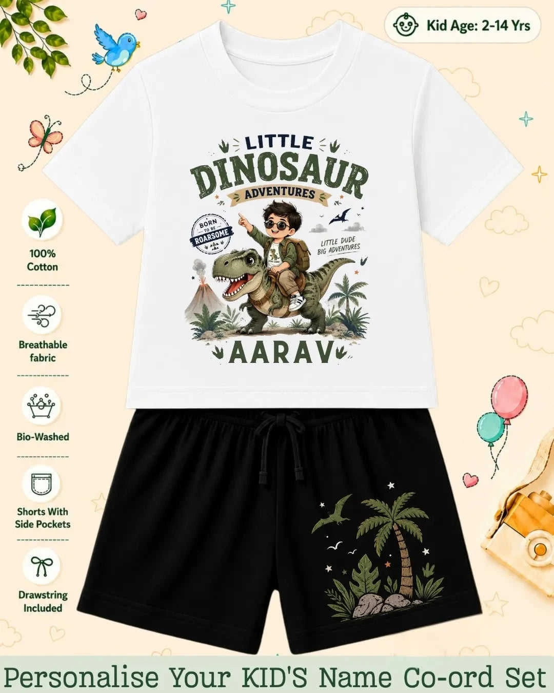 Dinosaur Custom Kid's Co-ord Set Swiftsoul