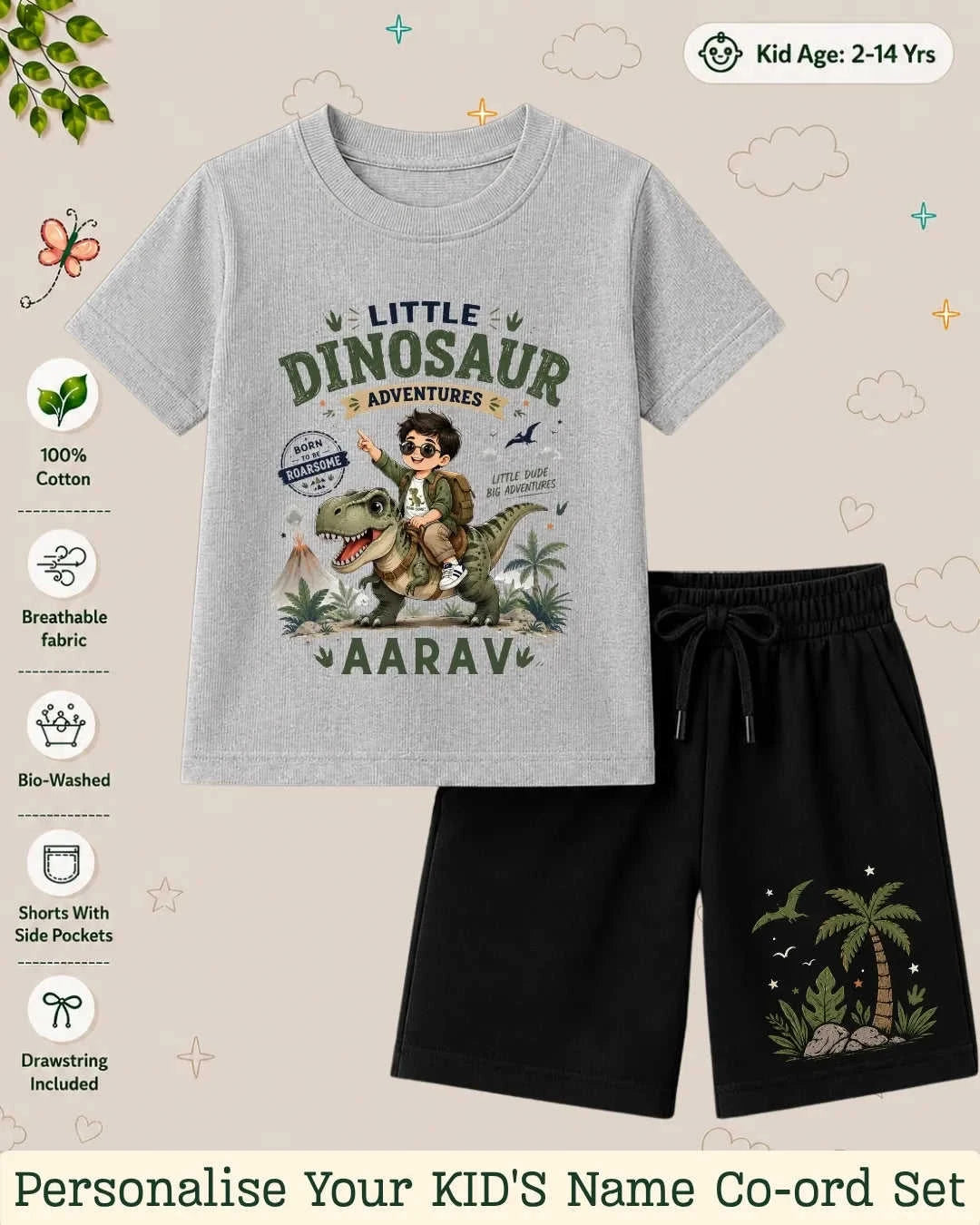 Dinosaur Custom Kid's Co-ord Set Swiftsoul
