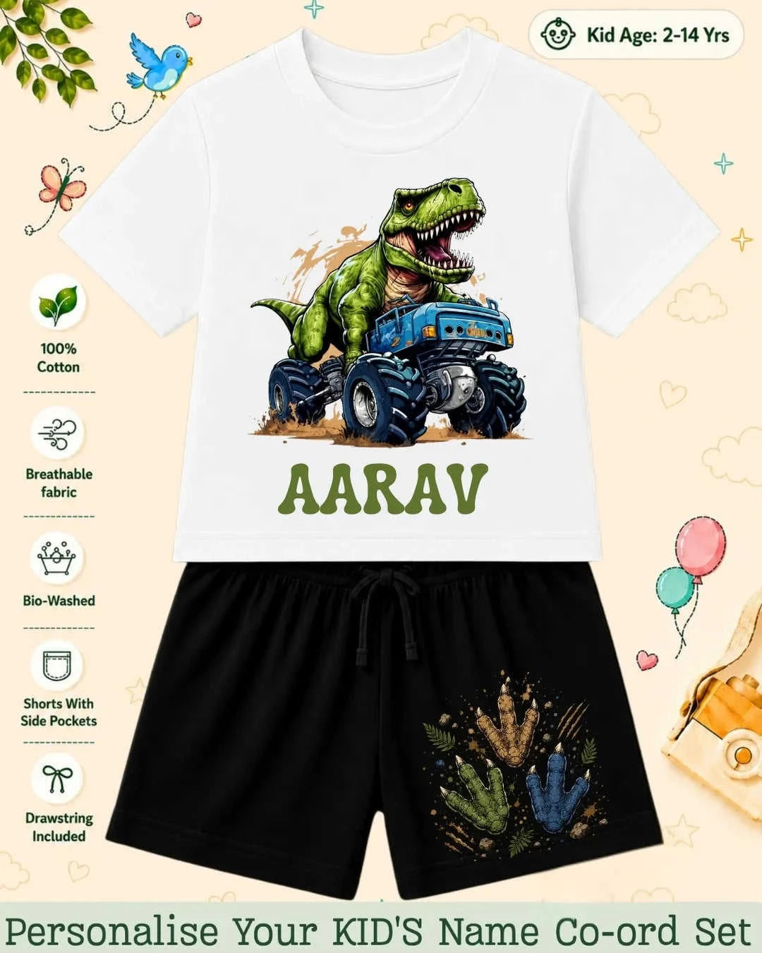 Dinosaur Custom Kid's Co-ord Set Swiftsoul