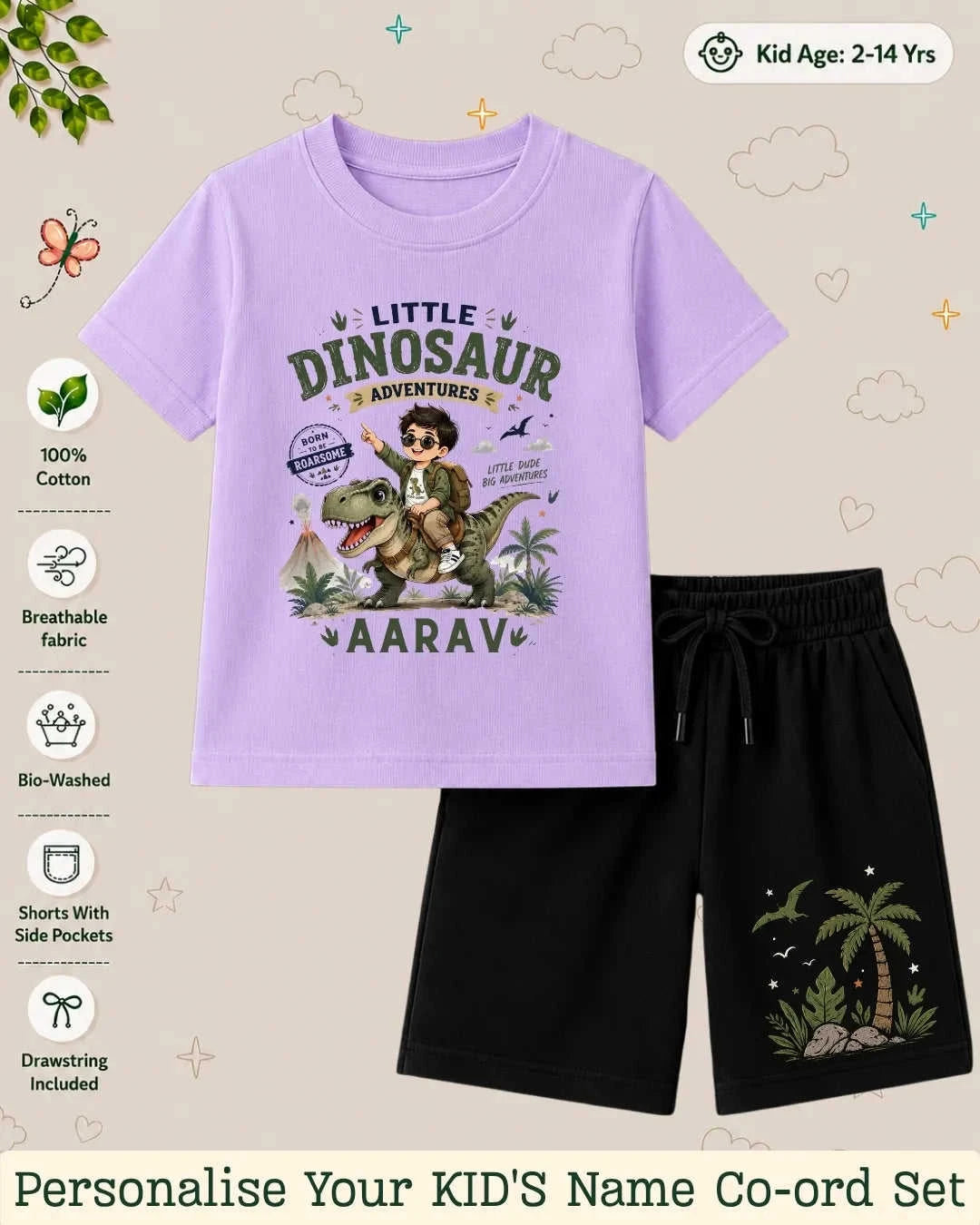 Dinosaur Custom Kid's Co-ord Set Swiftsoul